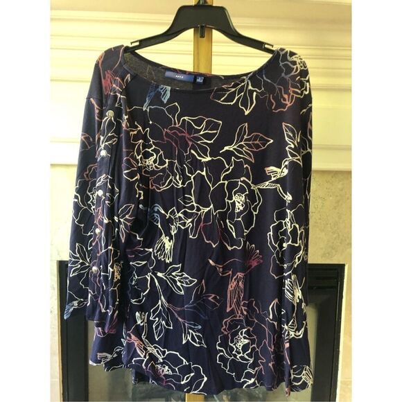 Apt.9 Women’s Purple Floral Design 3/4 Sleeve Blouse Size L - Picture 1 of 5